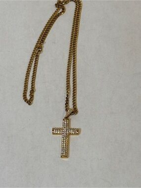 18k Gold Plated Moissanite Cross Pendant Necklace 24inch